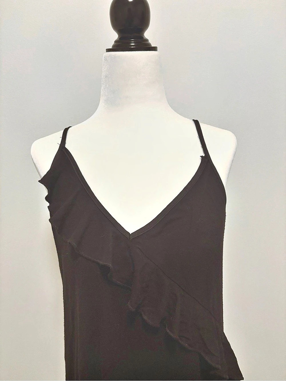 Black Ruffle Mini Dress With Rip on Strap Size M - Picture 2 of 6